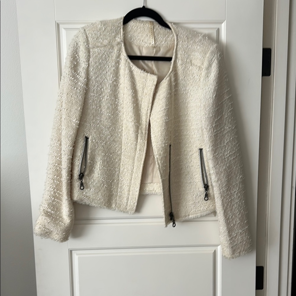 Truth and Pride Cream Blazer Textured Cropped Style